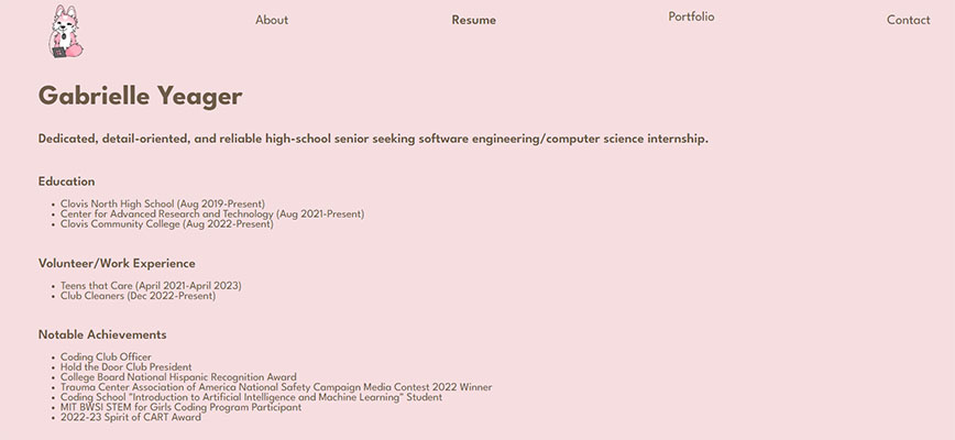 resume page screenshot